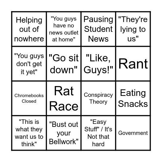 Mr. Sherman Bingo Card