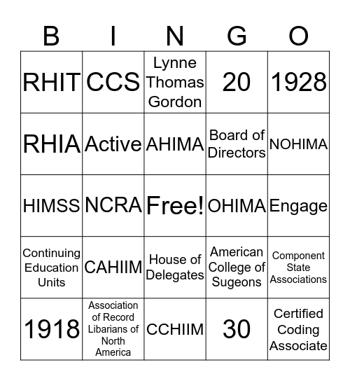 HIM 1301 Ch 1 Review Bingo Card