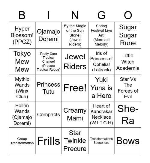 Magical Girls from the East to the West Bingo Card