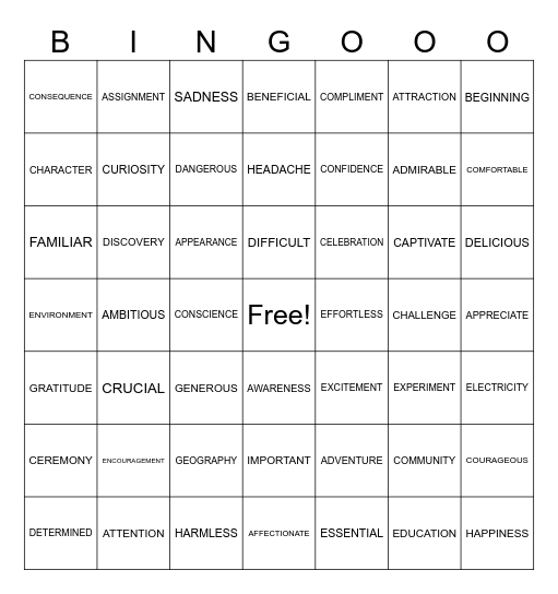 ADVANCE ENGLISH 2 Bingo Card