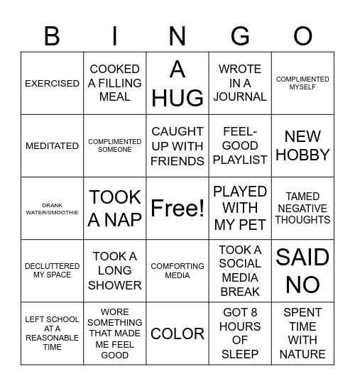 SELF-CARE BINGO Card