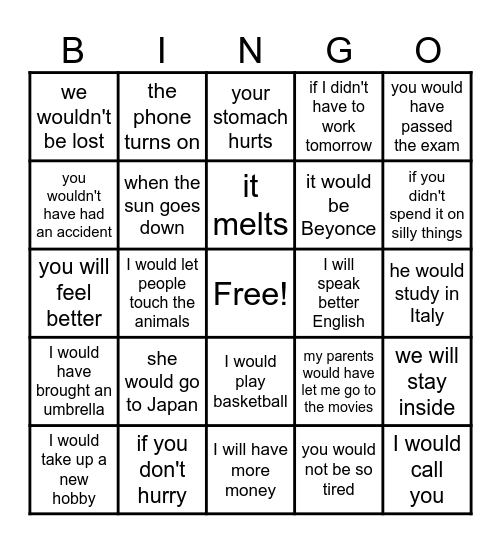 Conditionals Bingo Card