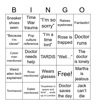 Doctor Who - 10th Doctor Bingo Card