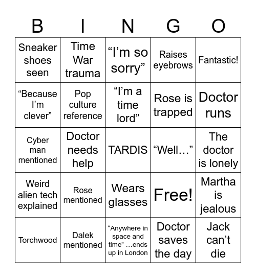 Doctor Who - 10th Doctor Bingo Card