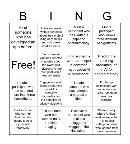 The Eye Hackathon Bingo Card