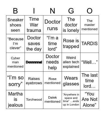 Doctor Who - 10th Doctor Bingo Card