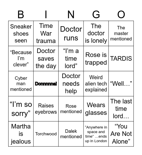 Doctor Who - 10th Doctor Bingo Card