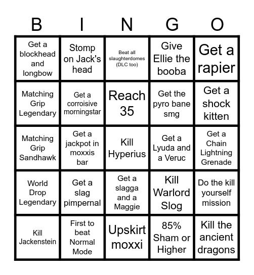 Borderlands Bingo Card