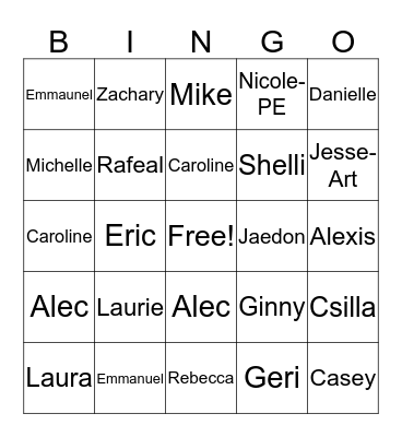 Name Bingo Card