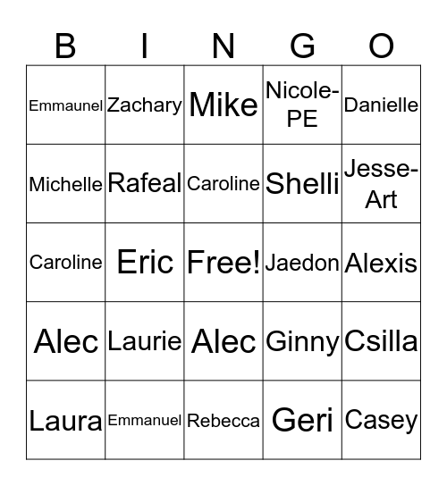 Name Bingo Card