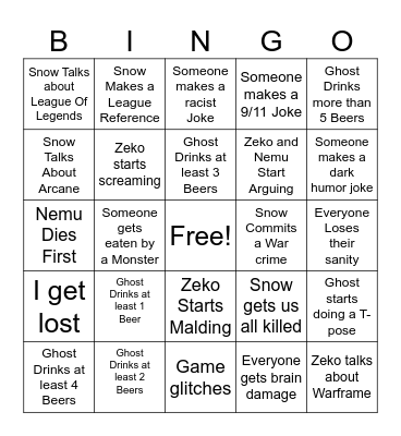Lethal Company Bingo Card