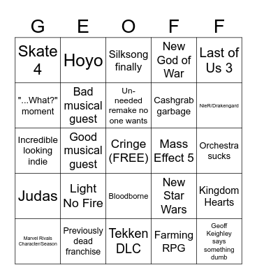 Game Awards BINGO Card