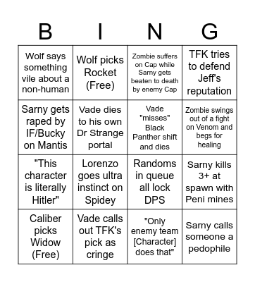 Mental Asylum Marvel Rivals 1st Edition Bingo Card