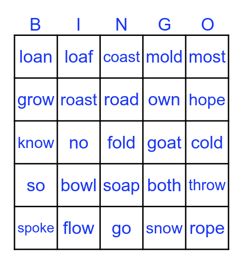 Long o words Bingo Card
