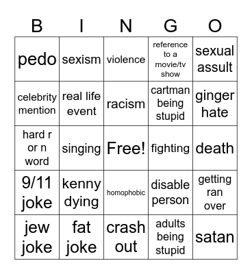 south park bingo Card