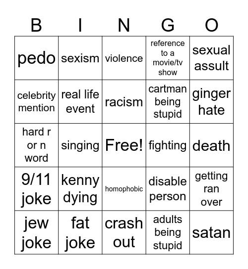 south park bingo Card