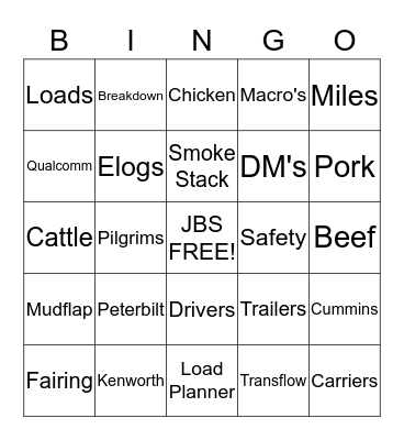 Trucking Bingo Card