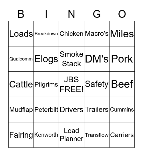 Trucking Bingo Card