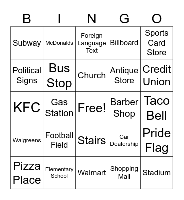 Geoguessr US Bingo Card