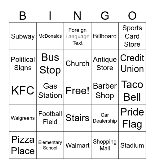 Geoguessr US Bingo Card