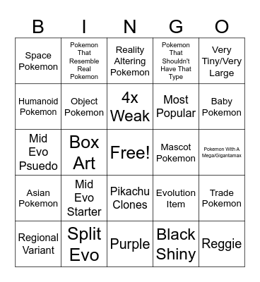 Pokemon Bingo Card