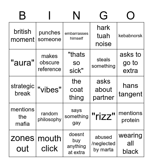 Hans Bingo Card