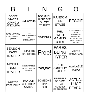 TGA 2024 Bingo Card