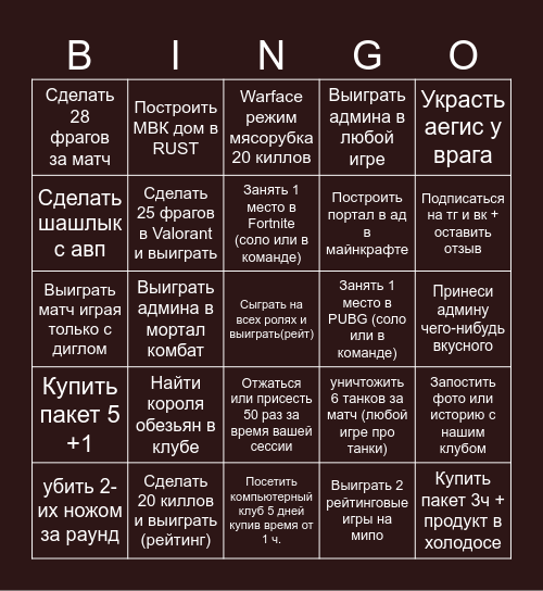 CyberX Bingo Card