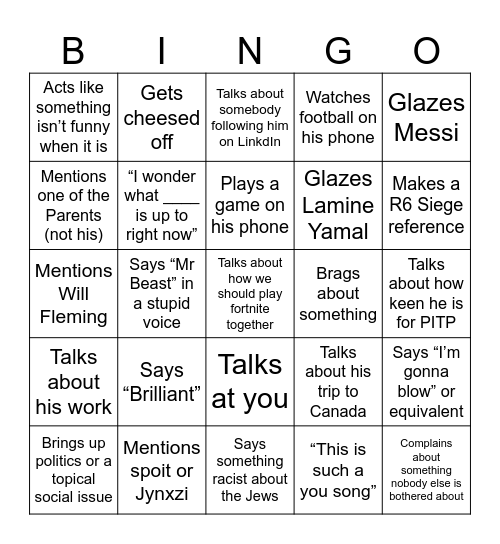 Reede Bingo Card