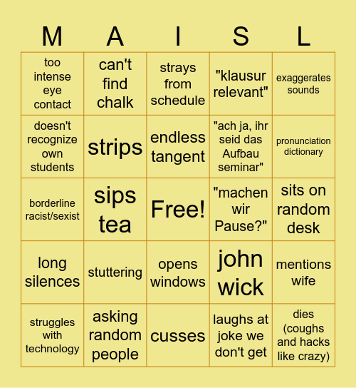 Lingo Bingo Card