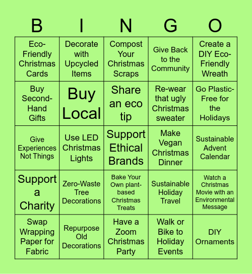 Sustainable Christmas Bingo Card