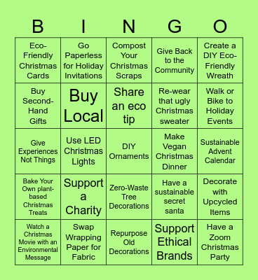 Sustainable Christmas Bingo Card