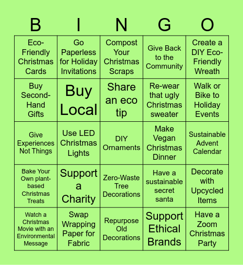 Sustainable Christmas Bingo Card