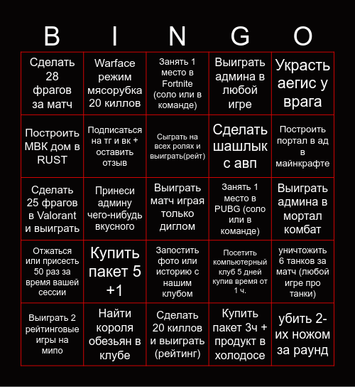 CyberX Bingo Card