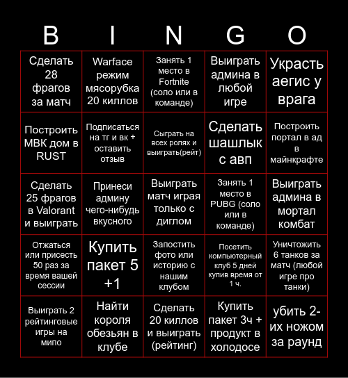 CyberX Bingo Card