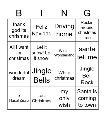 Weihnachtslieder Bingo Card