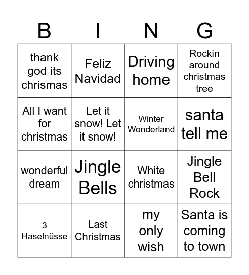 Weihnachtslieder Bingo Card