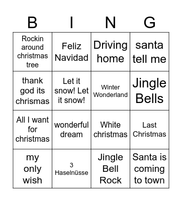 Weihnachtslieder Bingo Card