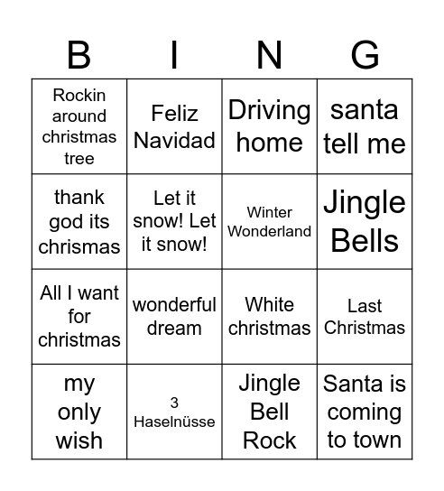 Weihnachtslieder Bingo Card