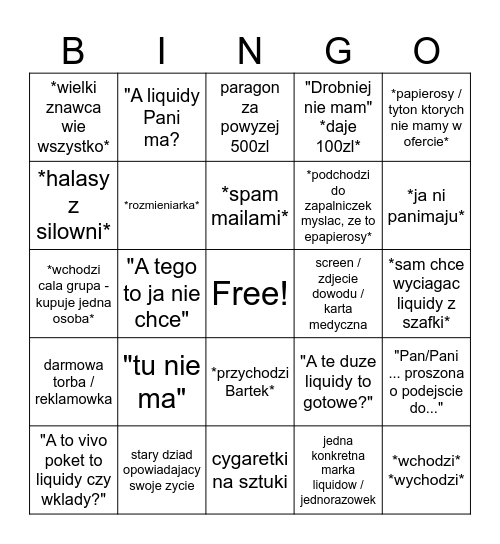 SMOKE PLAZA be like Bingo Card