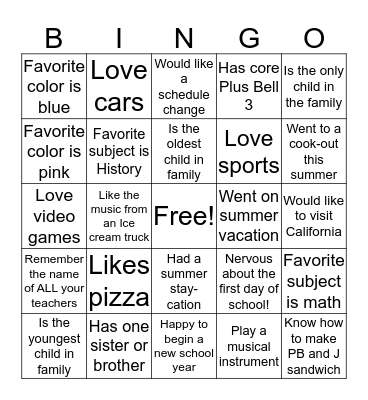 Getting to Know You Bingo Card