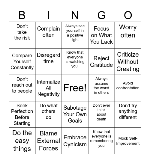 How to Ruin Your Life Bingo Card