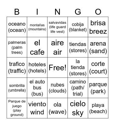 nouns Bingo Card