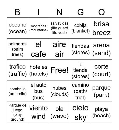 nouns Bingo Card