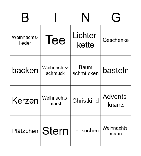 Weihnachten Bingo Card