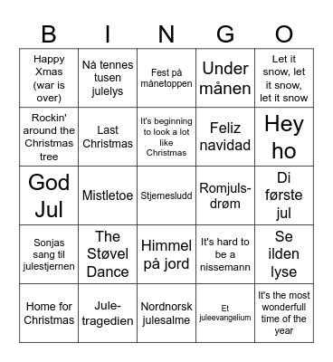 Julemusikkbingo Card