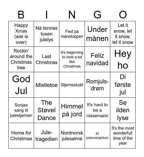 Julemusikkbingo Card