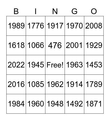 years Bingo Card