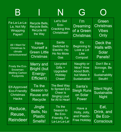 Merry and Mindful: A  Sustainable Bingo Card