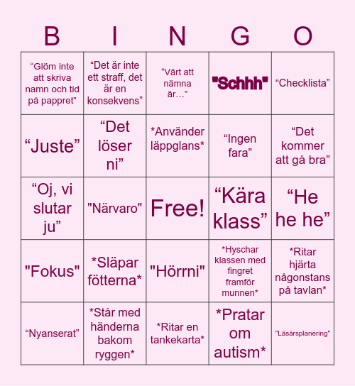 Dannis fokus-bingo Card